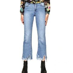 Zara High Rise Cropped Bootcut Flare Blue Distressed Jeans - Size 4